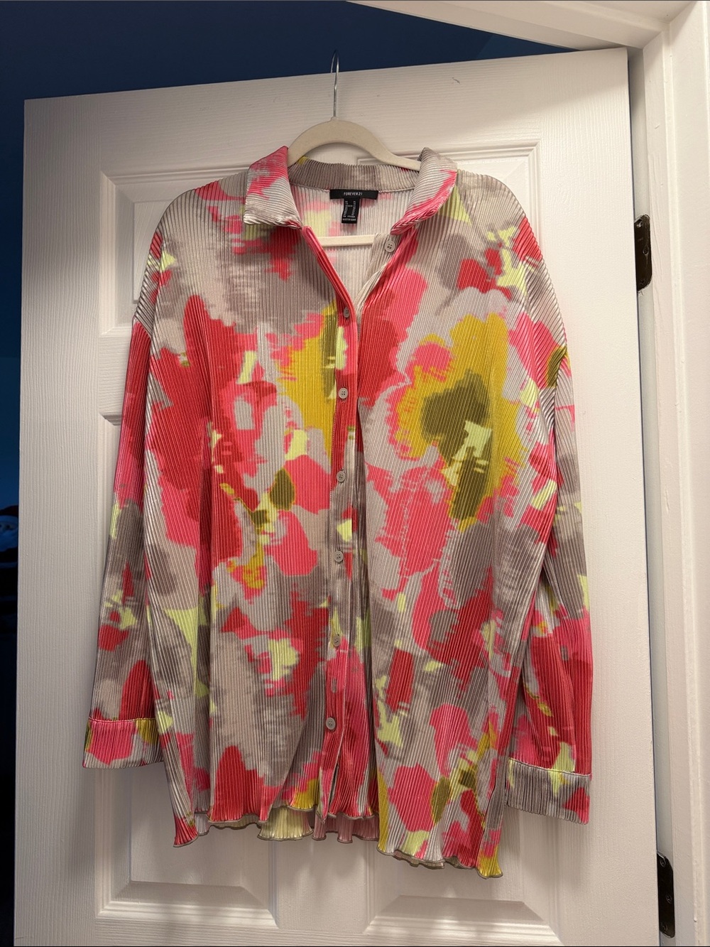 Women’s Floral Button-Front Ribbed Top in Pink & Yellow